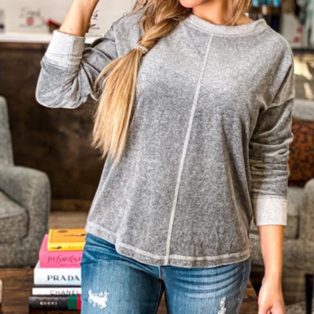 Cherish Charcoal Crew Neck Long Sleeve Top - NWT